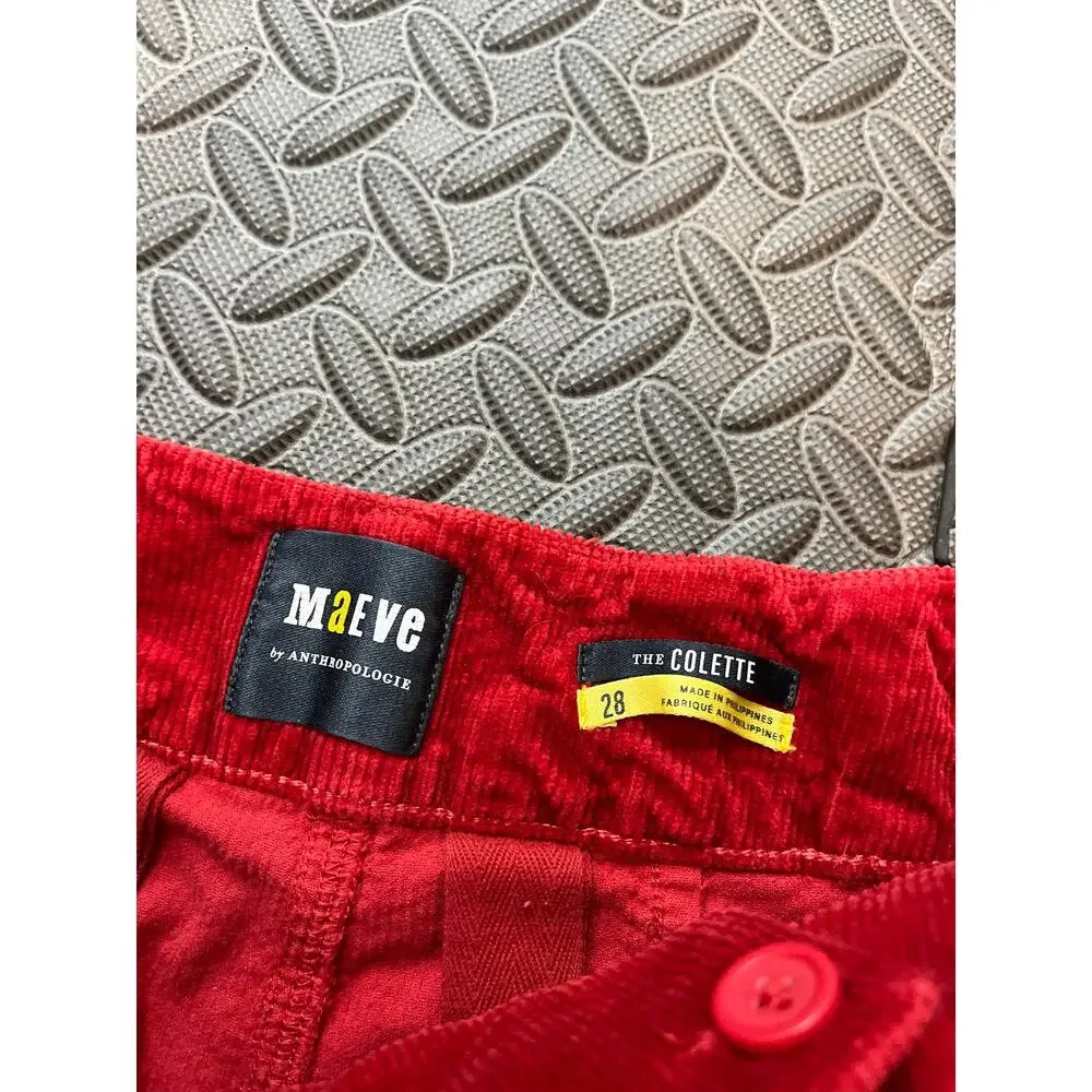 Anthropologie Maeve COLETTE Wide-Leg Pants Corduroy RED Womens Size‎ 28 - Picture 2 of 6